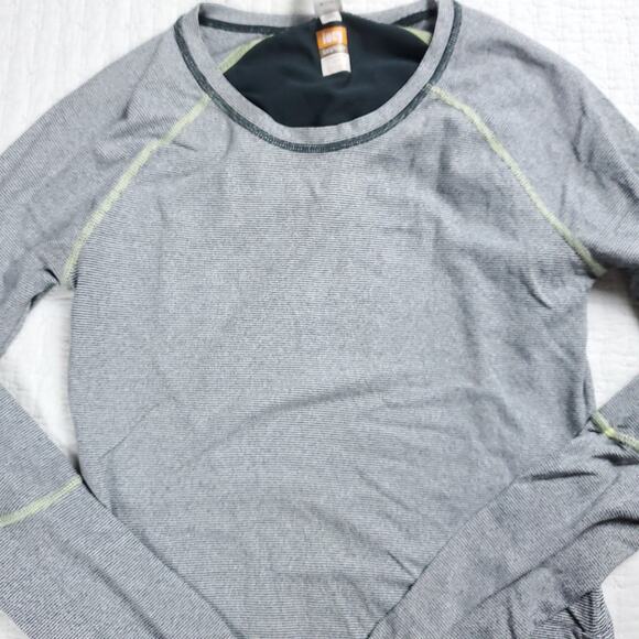 LUCY Gray Dashing Stripe Long Sleeve Ruched Side Ties Athletic Activewear Top XS - Picture 7 of 10